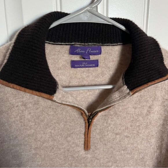Alan Flusser 2-ply Cashmere Sweater Half Zip Tan - Picture 3 of 7